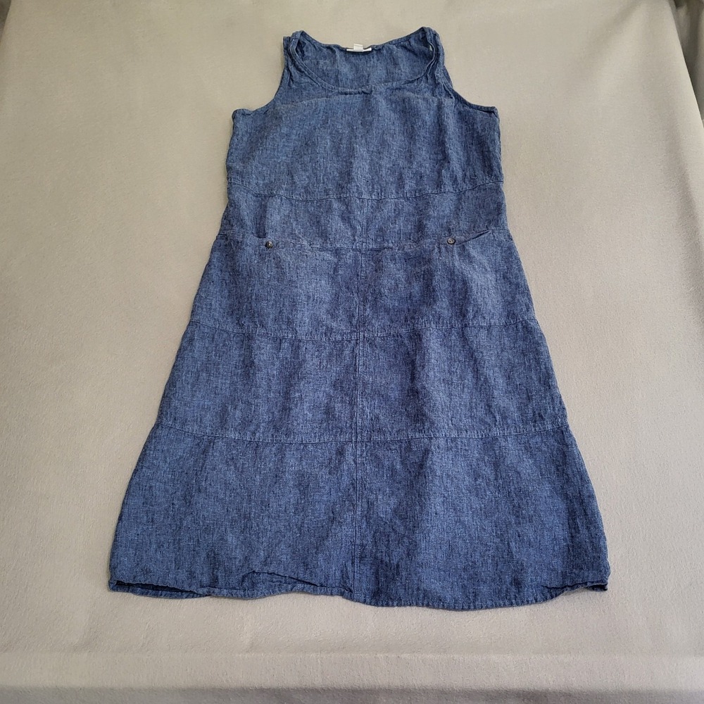 Pure Jill Linen Long Shift Jumper Dress Blue 100% Linen Women's Size M